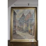 Continental school - Street scene, oil on canvas, signed S.P.