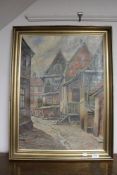 Continental school - Street scene, oil on canvas, signed S.P.