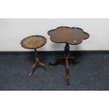 A reproduction mahogany wine table together with one further table