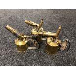 Three antique brass blow torches