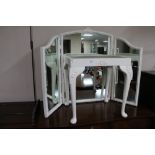 A white painted dressing table stool and triple mirror
