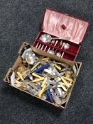 A box of loose silver plated cutlery,