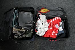 Two suitcases containing sports clothing,