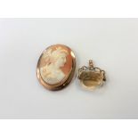 An antique gold cameo and a citrine fob (2)