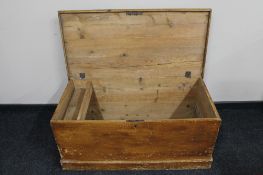 A Victorian pine blanket box CONDITION REPORT: 102cm wide by 53cm deep by 47cm high.