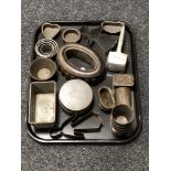 A tray of antique kitchenalia including pastry cutters, metal Hovis bread pot,