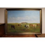 Continental school : cattle in landscape, oil on canvas.