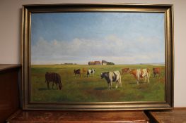 Continental school : cattle in landscape, oil on canvas.