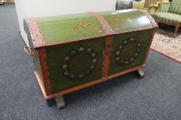 A nineteenth century painted dome topped trunk CONDITION REPORT: 124cm wide by 72cm