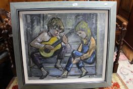 Continental school : two child figures, oil on canvas.