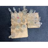 Three trays of twentieth century Continental glass ware, decanters,