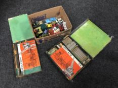 Two boxes of vintage Meccano and a collection of Playworn die cast vehicles