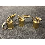 Three antique brass blow torches