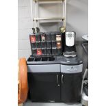 A commercial coffee making station and two tier trolley