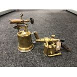 Two antique brass blow torches
