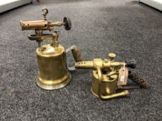 Two antique brass blow torches