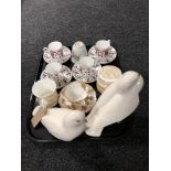 A tray of two Portuguese porcelain figures of doves,