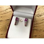 A pair of pink tourmaline and diamond earrings in two-tone gold