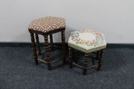 Two bobbin turned tapestry seated stools