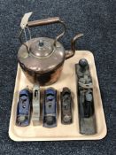 A tray of Victorian copper kettle, Dronfield no.