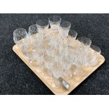 A tray of pressed glass, sherry glasses,