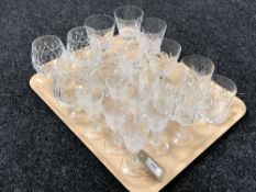 A tray of pressed glass, sherry glasses,