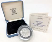 Royal Mint - 1944-1994 silver proof Piedfort D-Day commemorative fifty pence coin