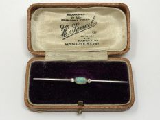 An 18ct gold and platinum opal and diamond brooch, 3.25g.