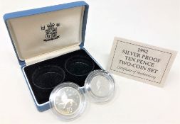 Royal Mint - 1992 silver proof ten pence two-coin set