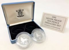 Royal Mint - 1992 silver proof ten pence two-coin set