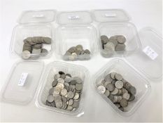 A tub of George VI coins, the majority six pence pieces, a few three pence pieces (approx. 35).