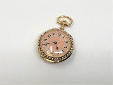 A superb quality 18ct gold pink enamel and pearl lady's fob watch CONDITION REPORT: