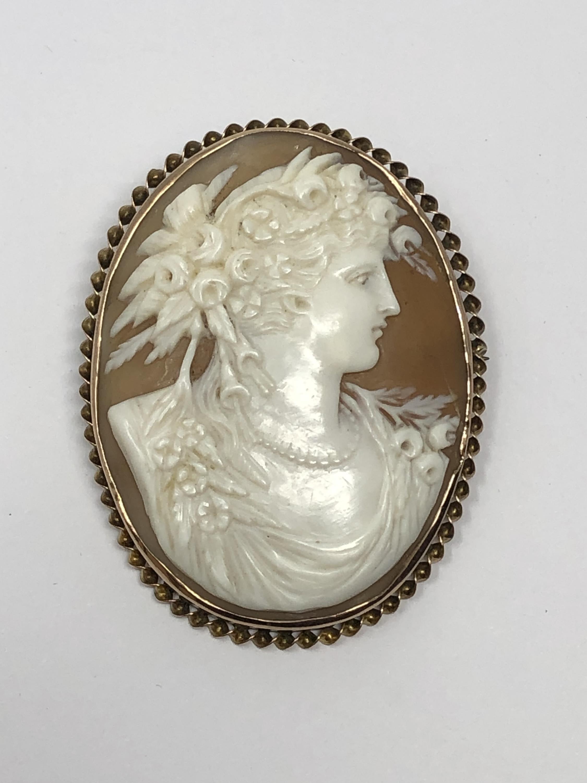 A good quality large gold framed cameo brooch