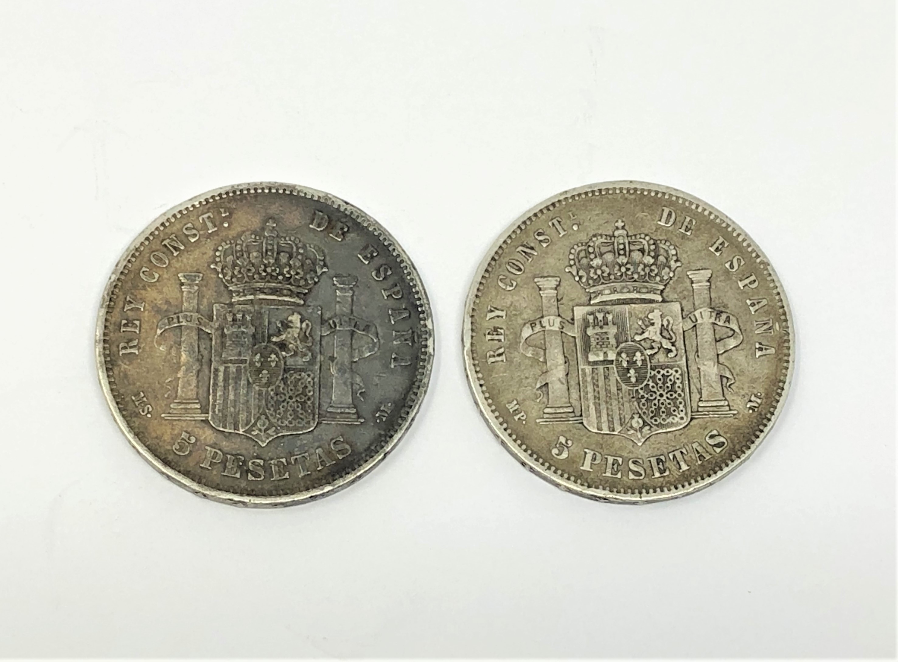 Two silver coins - 1890 & 1885 5 Pesetas. - Image 2 of 2