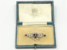 A superb quality ruby diamond and platinum brooch