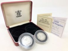 Royal Mint - 1992-1993 silver proof fifty pence coin & 1998 silver proof fifty pence coin 25th