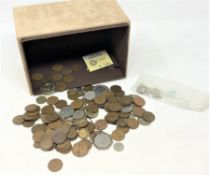 A collection of copper coins, £2 coins, silver mounted silver jubilee crown,