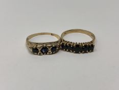 Two yellow gold sapphire and diamond rings, 4.75g.