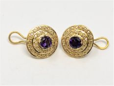 A pair of gold amethyst and diamond earrings, 10.15g.