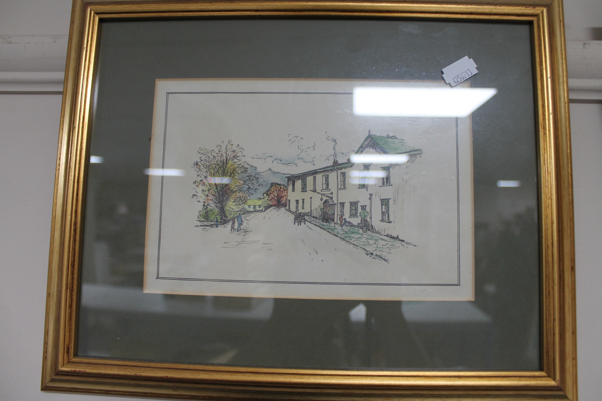 A set of hand coloured pen and ink drawings depicting landscapes (4)