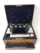 A burr walnut brass-mounted vanity case, fitted with drawer and lift-out tray,