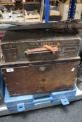 Two wooden tool box and case of tools