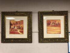 A pair of gilt framed colour prints of farm landscapes,