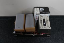 A Hitachi mini hifi system together with a boxed digi box