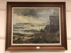 19th century school : coastal scene with choppy waters, oil on canvas,