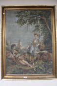 A gilt framed needlework picture - Two figures with cattle