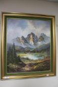 A continental oil on canvas depicting a mountainous landscape