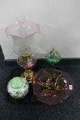 A tray of Art glass bowl, Maling ginger jar,