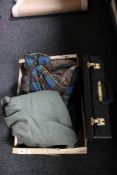 A box of tartan kilt, tweed jacket,