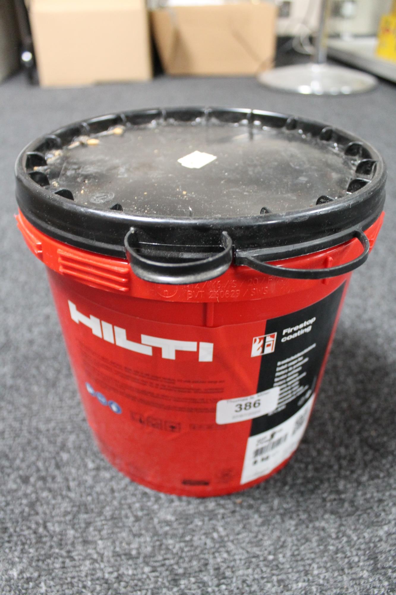 A tub of Hilti 6kg fire stop coating